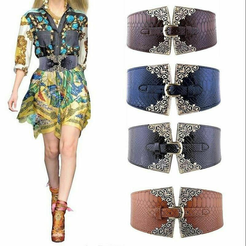 Women Elastic Buckle Wide Belt - Corset Waist Cinch 评论和价格