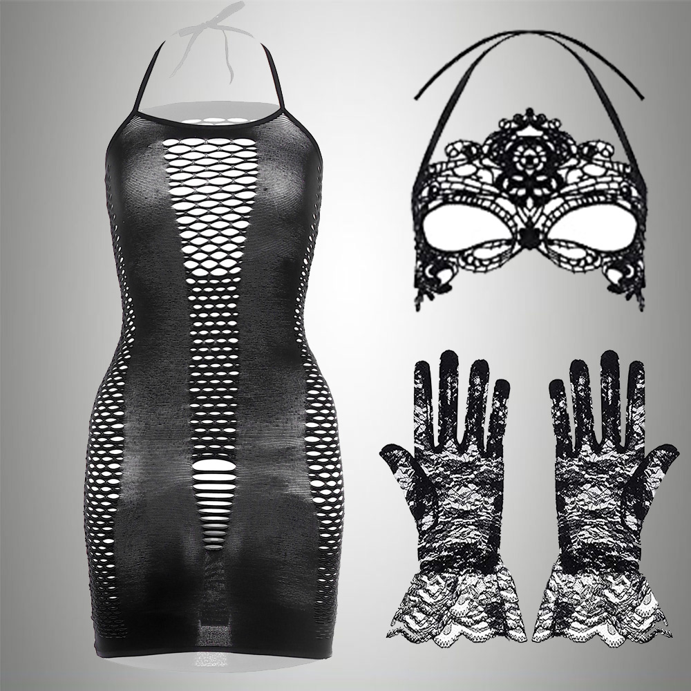 3 IN 1 Set Exotic Dress+Mesh J - Bodystocking Fishnet 评论和价格