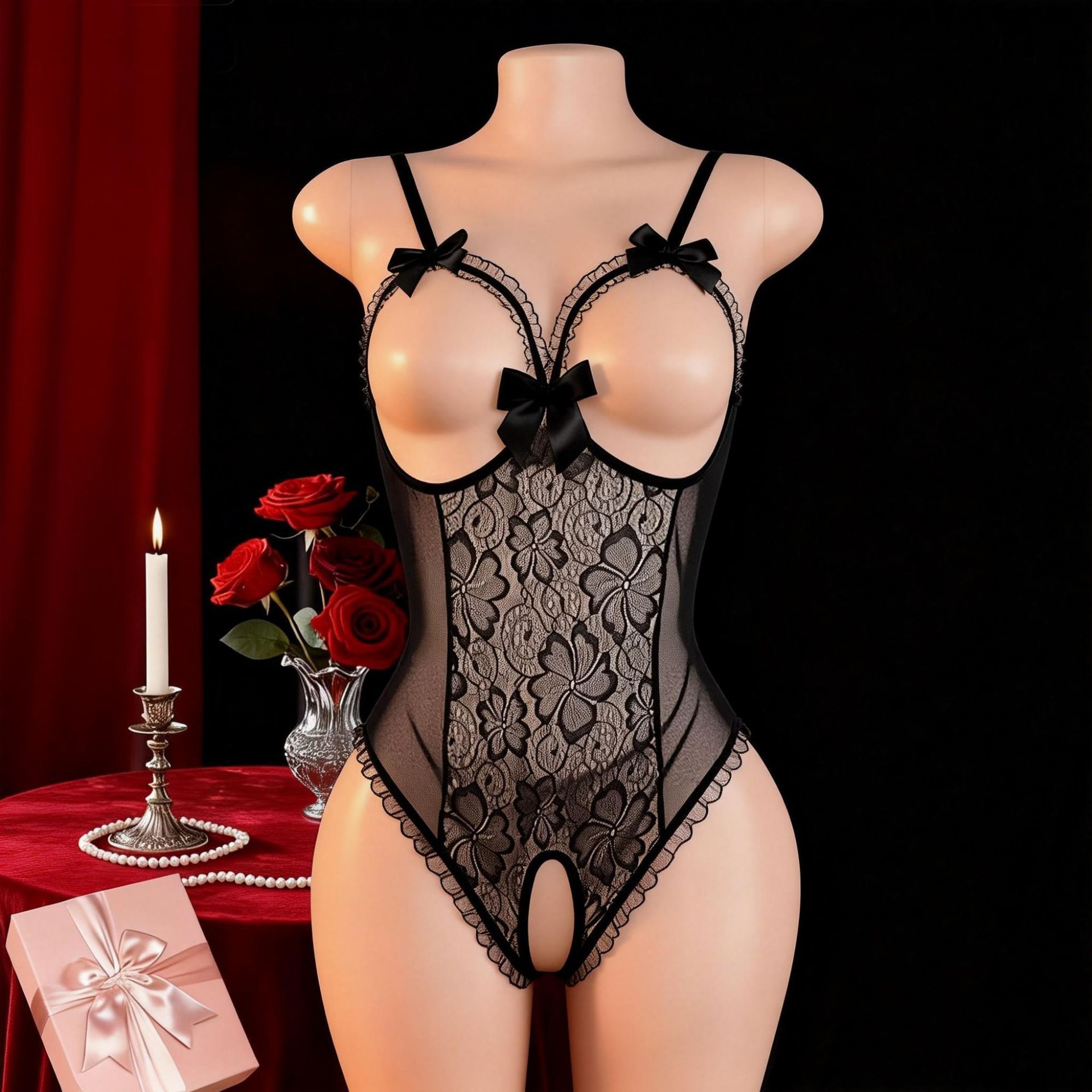 Women Sexy Open Bra Strap Ling - Babydoll Chemise Night 评论和价格