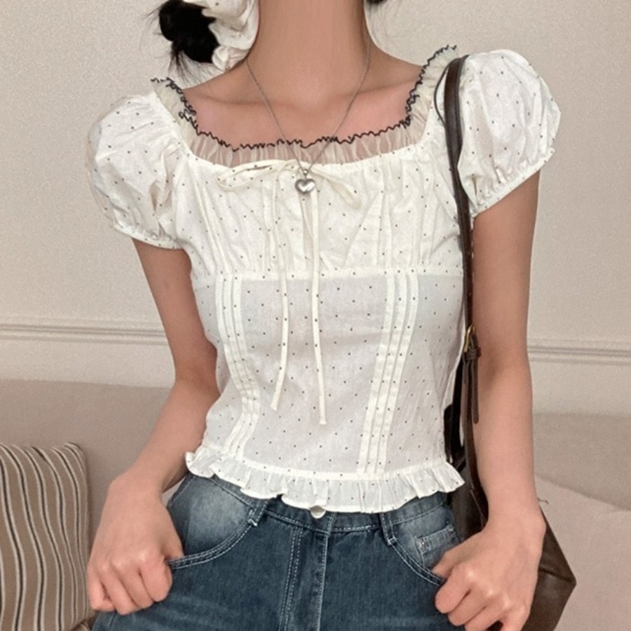 Summer Sweet Bubble Sleeve Pol - Corset Waist Cinch 评论和价格