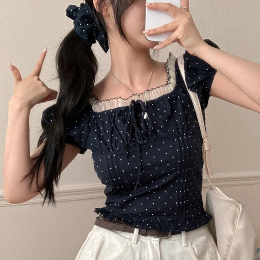 Summer Sweet Bubble Sleeve Pol - Corset Waist Cinch 评论和价格