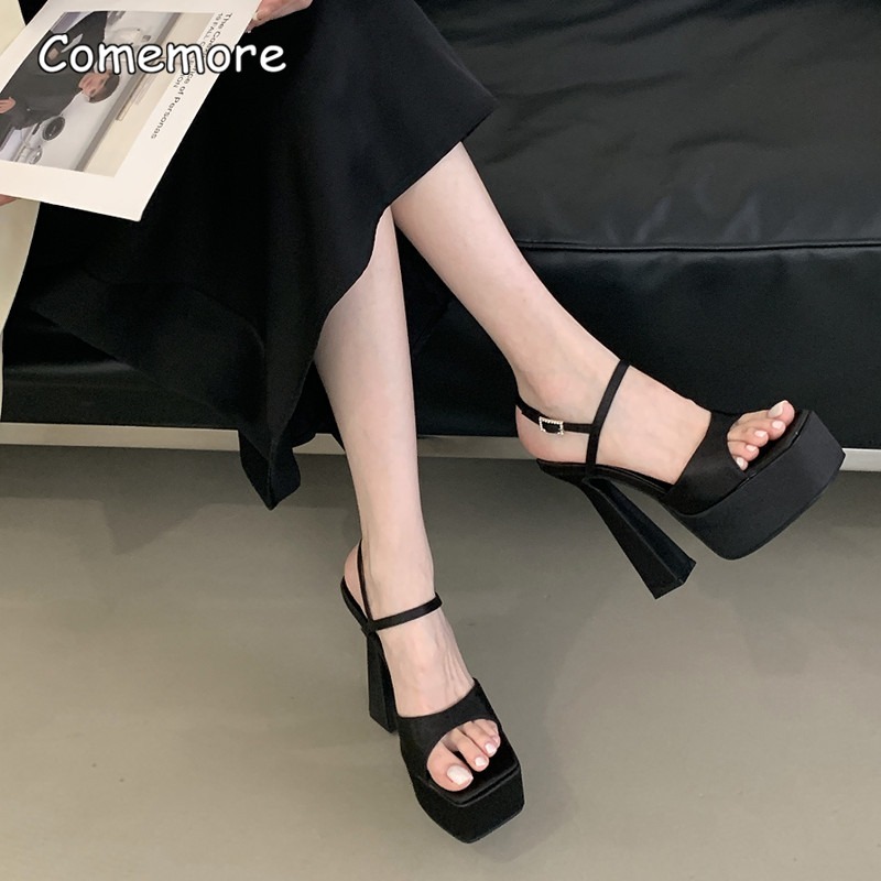 15CM High Heels Chunky Platfor - Slip Dress Satin 评论和价格